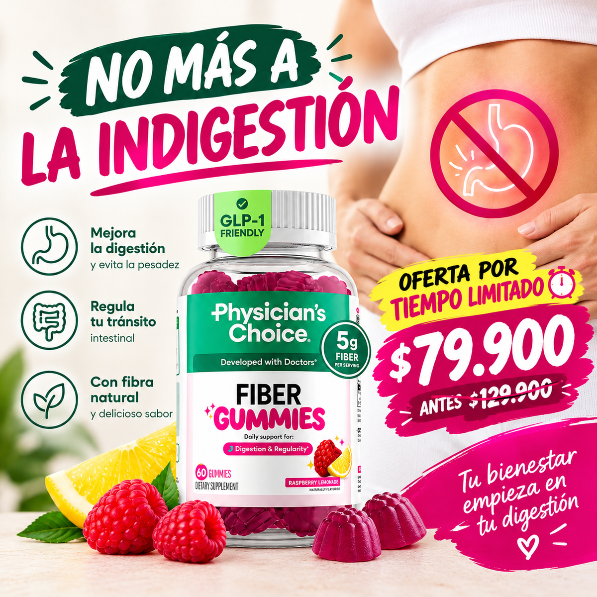 Gomitas de Fibra Prebiótica - Frambuesa y Limón