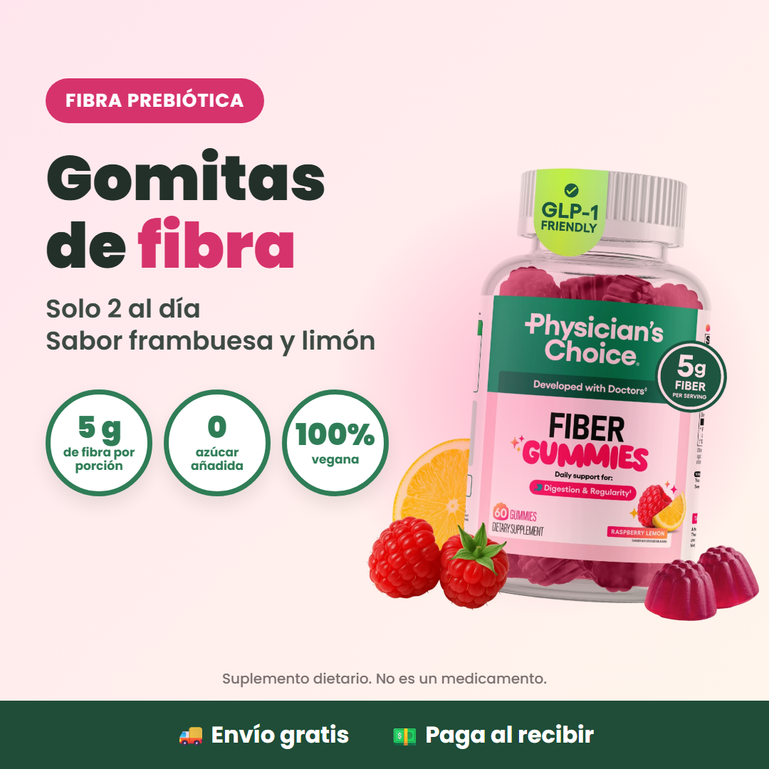 Gomitas de fibra prebiótica sabor frambuesa y limón